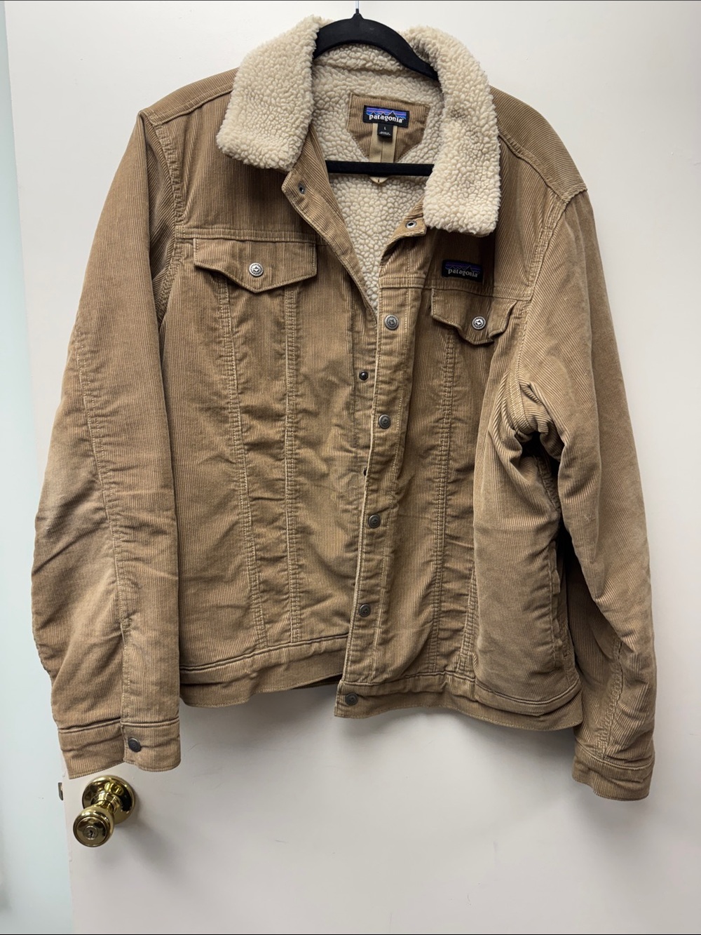 Patagonia Tan Corduroy Jacket with Cream Sherpa Collar